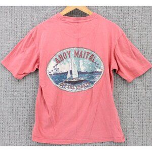 Vintage Sunriver Shirt Mens Small S Pink Short Sleeve Nautical Ahoy Maitai Art